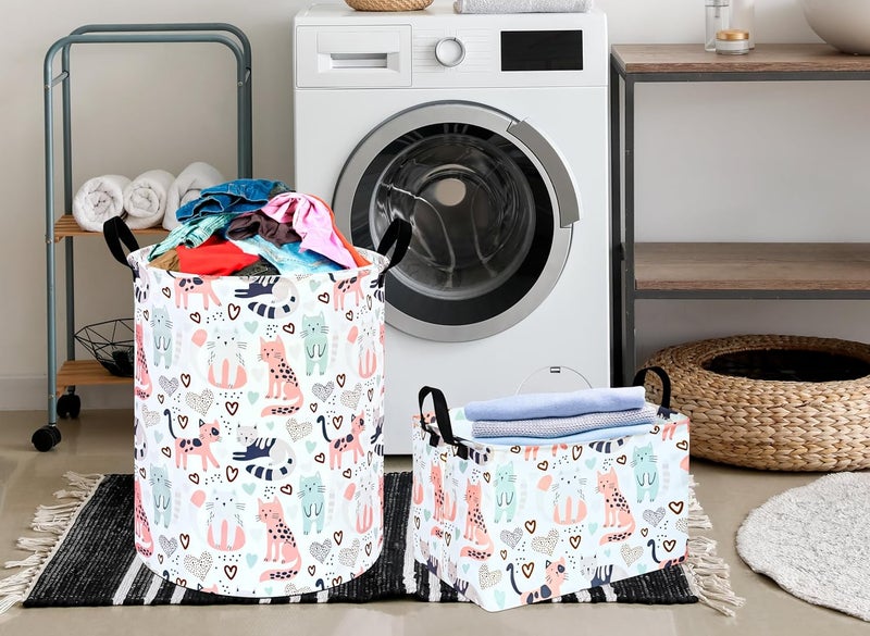 KUNRO Rectangle Cat Pattern Storage Basket Gift Shelf Basket Storage Bin, Nursery Basket Organizer Box for With Handles for Room Deco - Image 4